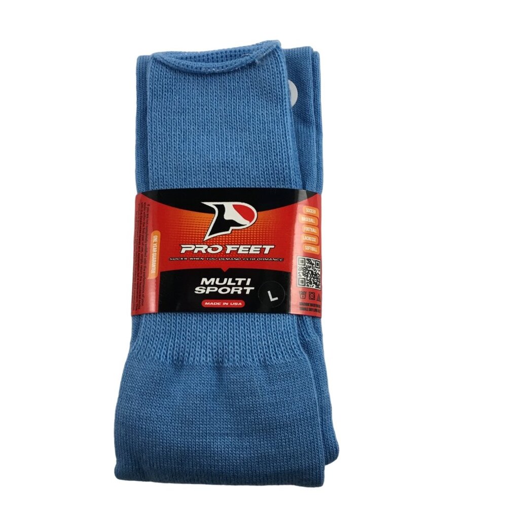 PRO FEET MULTI SPORT BLUE SOCKS SIZE LARGE BASEBALL, SOCCER, FOOTBALL, LACROSSE,